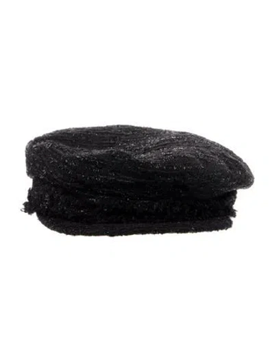 Pre-owned Chanel Tweed Newsboy Cap In Black