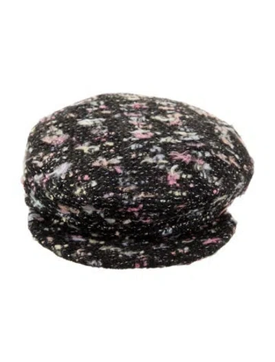 Pre-owned Chanel Tweed Newsboy Cap In Black
