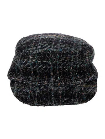 Pre-owned Chanel Tweed Newsboy Cap In Black