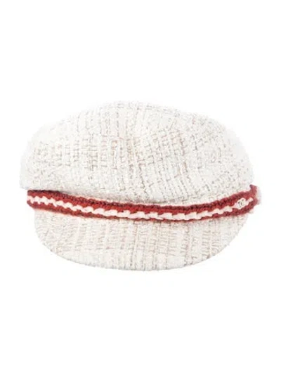Pre-owned Chanel Tweed Newsboy Hat W/ Tags In White