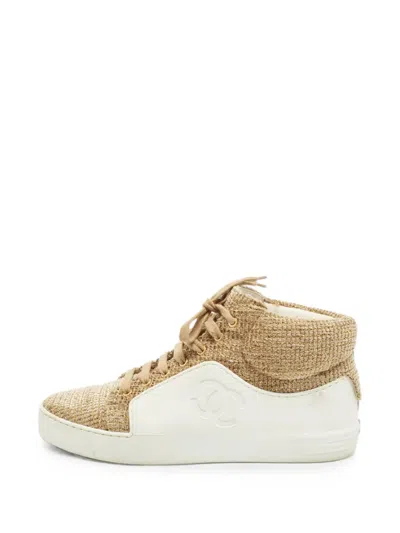 Pre-owned Chanel Tweed Panel Sneakers In Neutrals