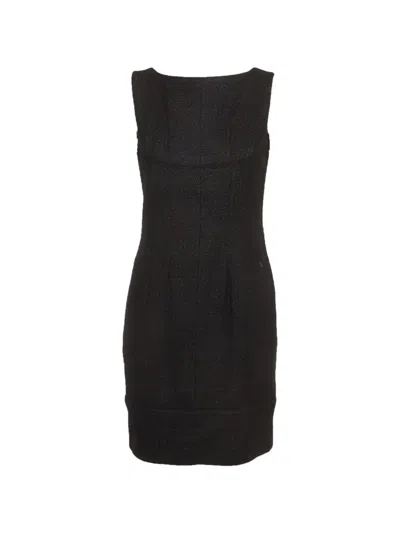 Pre-owned Chanel Tweed Pleated Sleeveless Mini Dress In Black