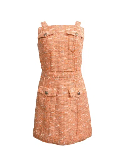 Pre-owned Chanel Tweed Pockets Mini Dress In Orange