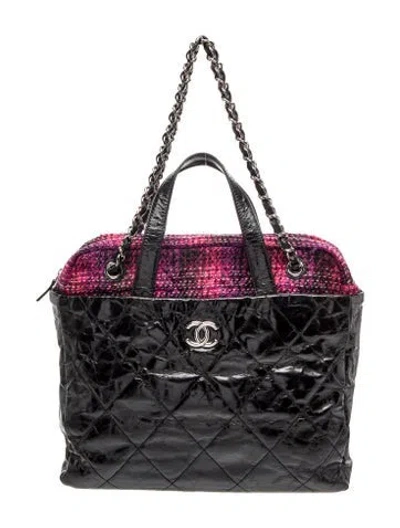 Pre-owned Chanel Tweed Portobello Shopping Tote In Black