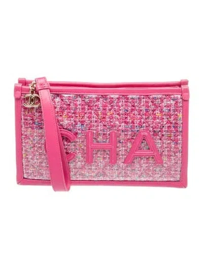 Pre-owned Chanel Tweed Pvc Clutch In Pink