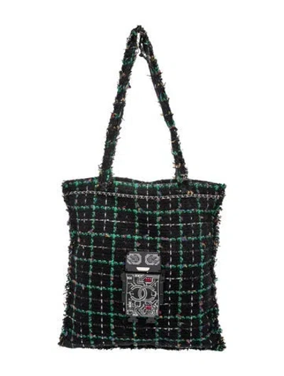 Pre-owned Chanel Tweed Robot Shopping Tote In Black