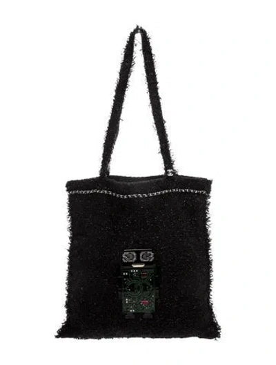 Pre-owned Chanel Tweed Robot Shopping Tote In Black