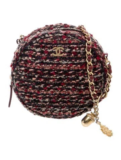Pre-owned Chanel Tweed Round Clutch W. Chain In Red