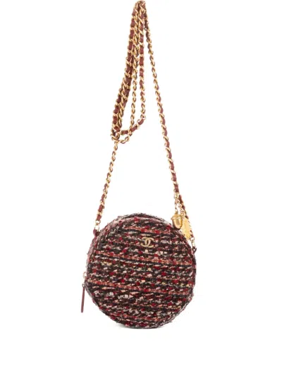 Pre-owned Chanel Tweed Round Shoulder Bag In Purple