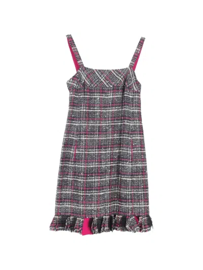 Pre-owned Chanel Tweed Ruffle-hem Dress In Gray