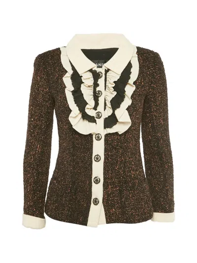 Pre-owned Chanel Tweed Ruffle Jacket In Brown