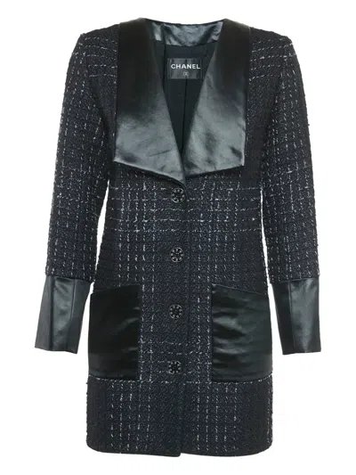 Pre-owned Chanel Tweed Satin Bow Coat