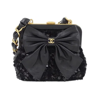 Pre-owned Chanel Tweed Spangles Clutch Bag () In Black