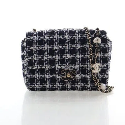 Pre-owned Chanel Tweed Square Flap In Black
