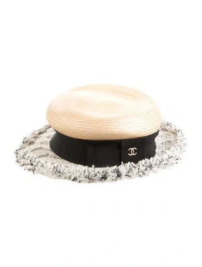 Pre-owned Chanel Tweed Straw Hat In Neutrals