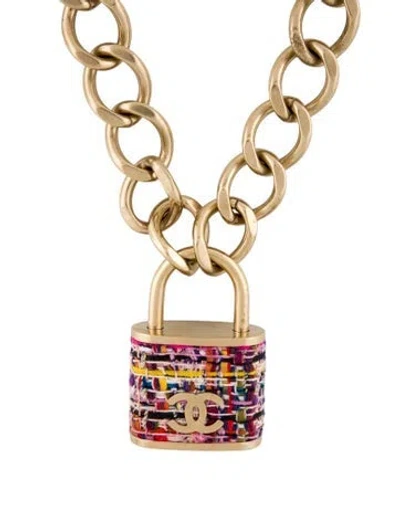 Pre-owned Chanel Tweed Supermarket Cc Pendant Necklace, 29" In Pink