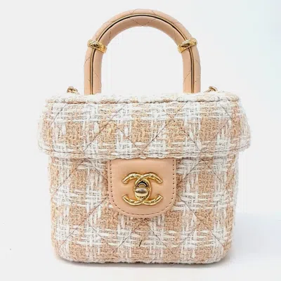 Pre-owned Chanel Tweed Top Handle Bag In Beige