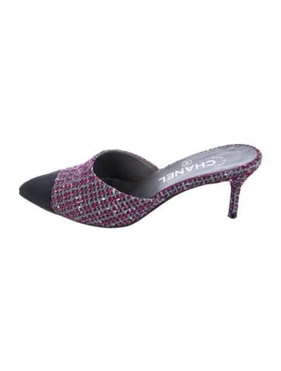 Pre-owned Chanel Tweed Tweed Pattern Mules In Pink