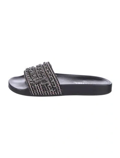 Pre-owned Chanel Tweed Tweed Pattern Slides In Black