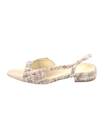 Pre-owned Chanel Tweed Tweed Pattern Slingback Flats In Neutral