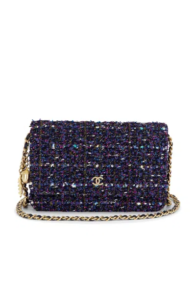 Pre-owned Chanel Tweed Wallet On Chain In Blue