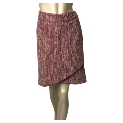 Pre-owned Chanel Tweed Wool Wrap Skirt Sz.44 In Brown