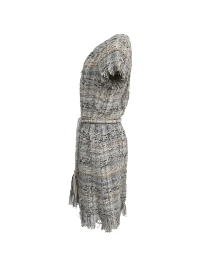 Pre-owned Chanel Tweed Zip-front Dress In Grey