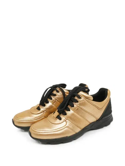 Pre-owned Chanel Tweed-panel Sneakers In Gold