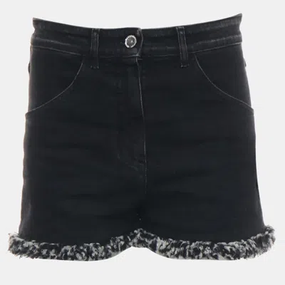 Pre-owned Chanel Tweed-trims Denim High Waisted Shorts In Black
