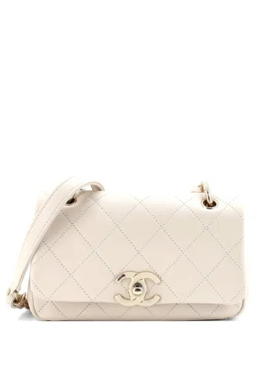 Pre-owned Chanel Twist Chain Enamel Cc Flap Bag Quilted Lambskin Medium Shoulder Bag In Neutral