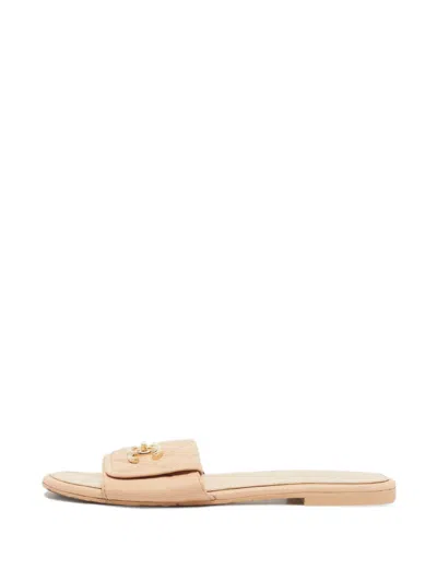 Pre-owned Chanel Twist Lock Cc Quilted Slides In Neutral