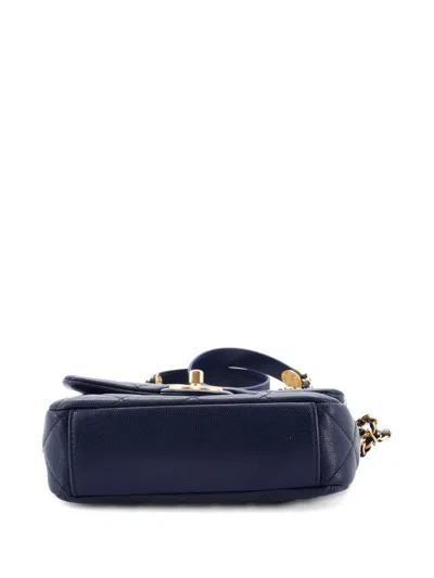 Pre-owned Chanel Twist Your Buttons Flap Bag Quilted Caviar Small Crossbody Bag In Blue