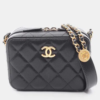 Pre-owned Chanel Twist Your Buttons Mini Black Caviar Leather Clutch With Chain Bag