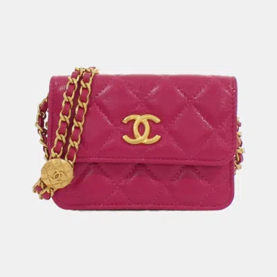 Pre-owned Chanel Twist Your Buttons Pink Quilted Chain Clutch