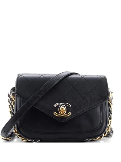 Pre-owned Chanel Two Tone Envelope Flap Bag Quilted Calfskin Small Shoulder Bag In Black