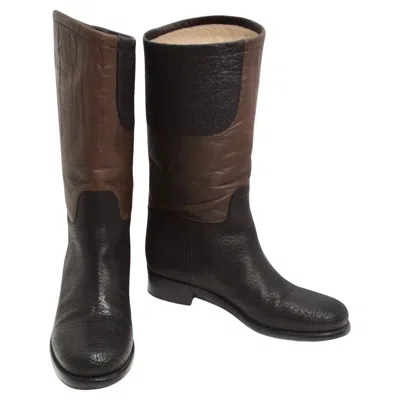 Pre-owned Chanel Two Tone Interlocking C Riding Boots In Black