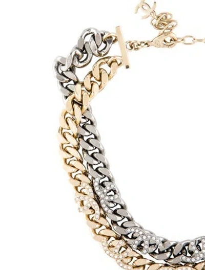 Pre-owned Chanel Two-tone Strass Cc Curb Chain Choker Necklace, 15.5" In Multi