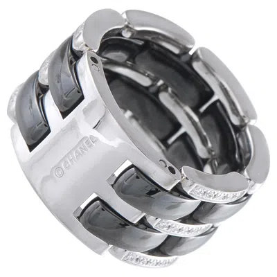 Pre-owned Chanel Ultra 18k White Gold 0.38ct Diamond And Black Ceramic Ring Ch02-042726