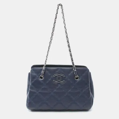 Pre-owned Chanel Ultra Stitch Navy Blue Lambskin Tote