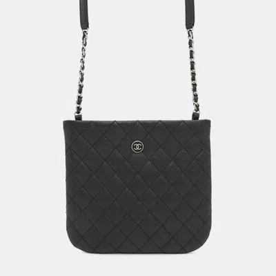 Pre-owned Chanel Matelasse Uniform Coco Button Mini Pochette Chainshoulder Bag Black Leather