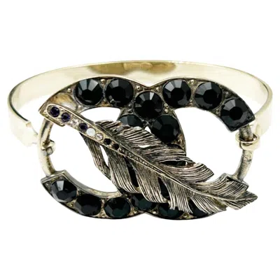 Pre-owned Chanel Unique Rare Silver Cc Black Crystal Bangle Cuff Bracelet