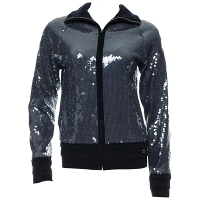 Pre-owned Chanel Unworn  Blue Terry Sequin Terrycloth Jacket Blazer Blouson 36