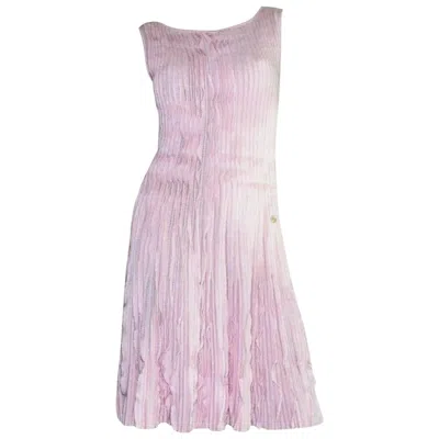 Pre-owned Chanel Unworn  Ruffled Pink Cashmere Blend Knit Dress 40