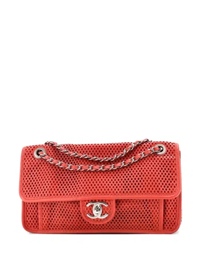 Pre-owned Chanel Up In The Air Flap Bag Perforated Leather Medium Shoulder Bag In Red