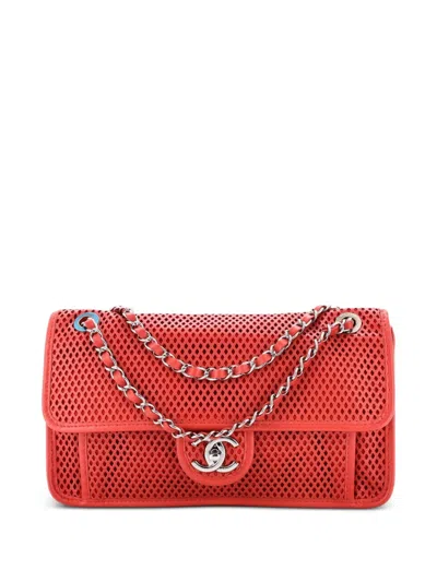 Pre-owned Chanel Up In The Air Flap Bag Perforated Leather Medium Shoulder Bag In Red