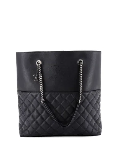 Pre-owned Chanel Urban Delight Chain Quilted Caviar Large Tote Bag In Black