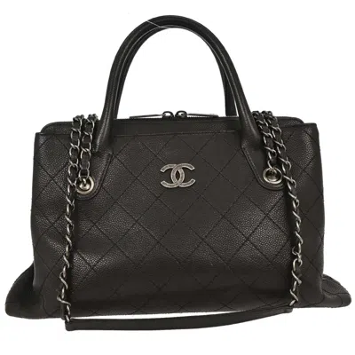 Pre-owned Chanel Urban Shopping Tote Quilted Caviar Leather Bag () In Black