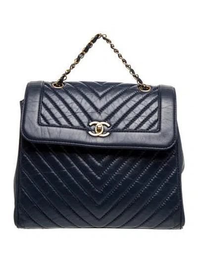 Pre-owned Chanel Urban Spirit Chevron Flap Backpack In Blue