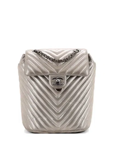 Pre-owned Chanel Urban Spirit Chevron Iridescent Calfskin Small Backpack In Gold