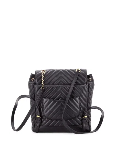 Pre-owned Chanel Urban Spirit Chevron Leather Large Backpack In Black